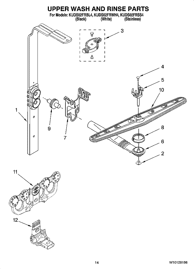 UPPER WASH AND RINSE PARTS Diagram and Parts List for KUDS02FRWH4  KitchenAid Dishwasher