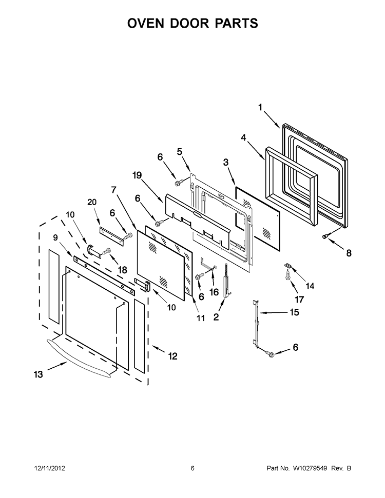 OVEN DOOR PARTS Diagram and Parts List for KEBC247VWH02  KitchenAid Wall Oven