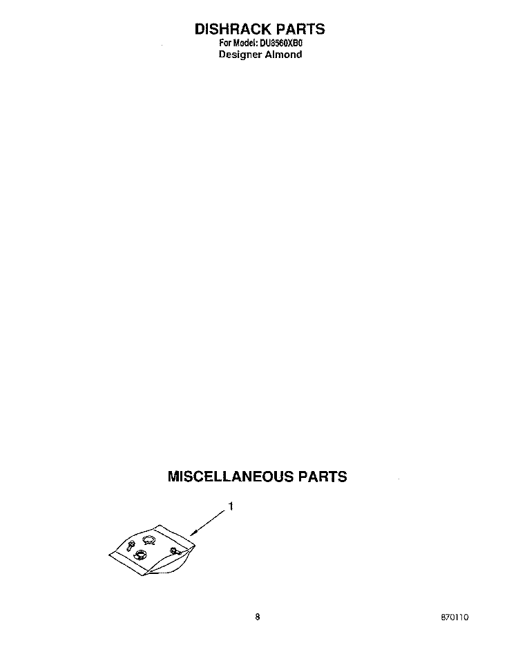 MISCELLANEOUS Diagram and Parts List for DU8560XB0  Whirlpool Dishwasher