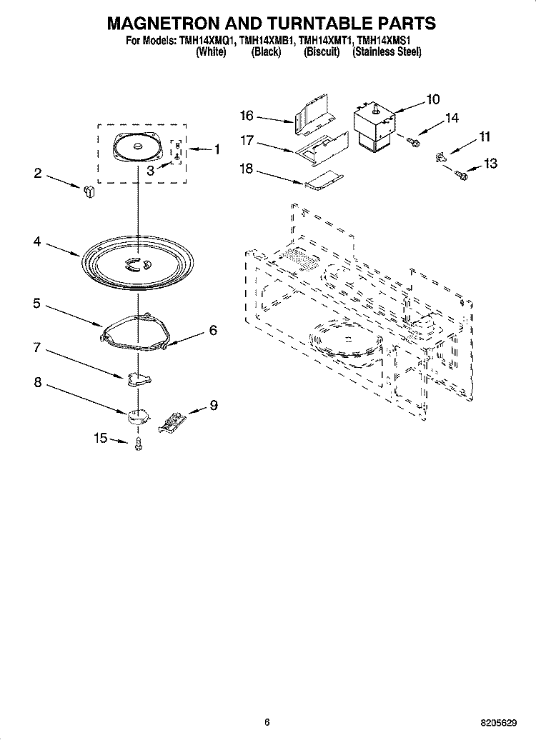 MAGNETRON AND TURNTABLE PARTS Diagram and Parts List for TMH14XMQ1  Estate Microwave