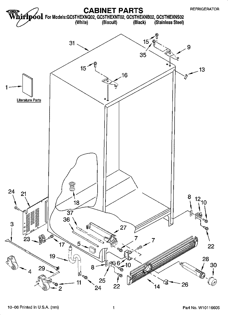 CABINET PARTS Diagram and Parts List for GC5THEXNT02  Whirlpool Refrigerator