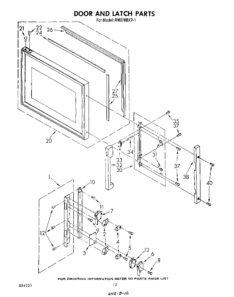 DOOR AND LATCH Diagram and Parts List for RM278BXP1  Whirlpool Microwave Oven Combo
