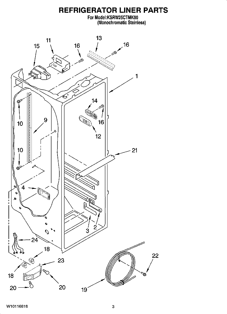 REFRIGERATOR LINER PARTS Diagram and Parts List for KSRW25CTMK00  KitchenAid Refrigerator