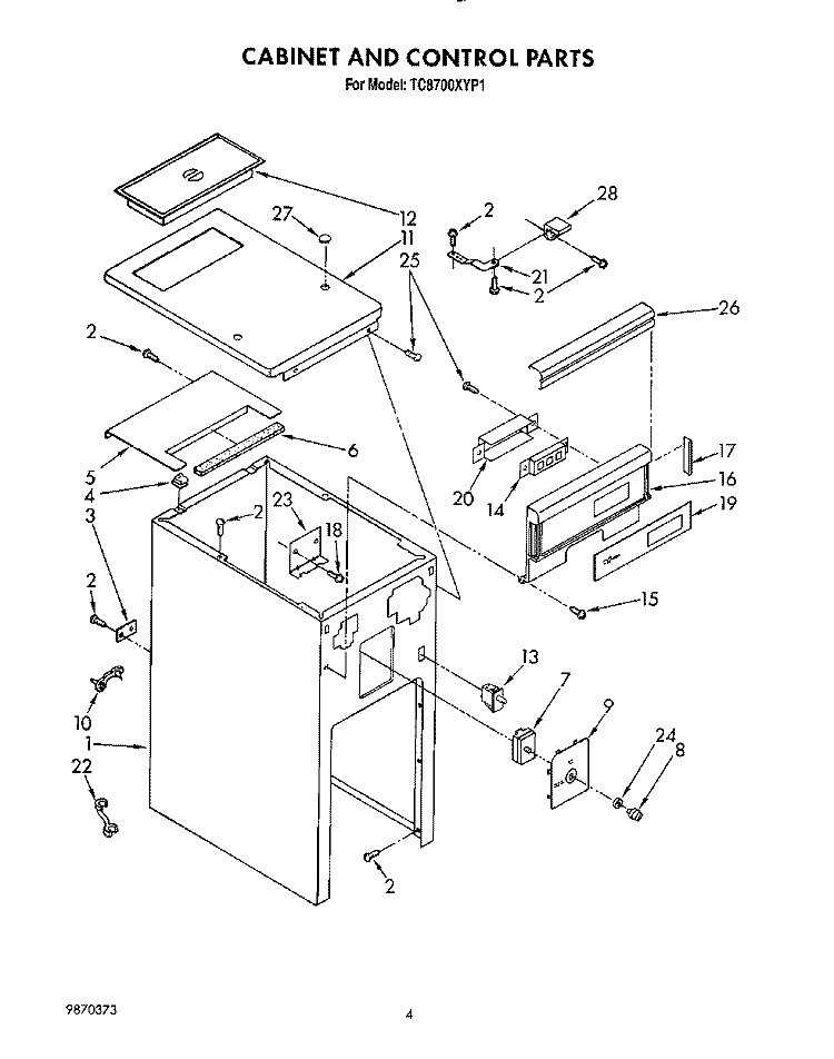 CABINET AND CONTROL Diagram and Parts List for TC8700XYP1  Whirlpool Trash Compactor