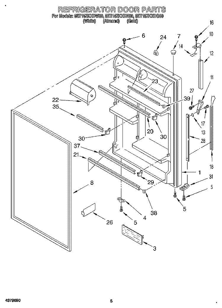 REFRIGERATOR DOOR Diagram and Parts List for 8ET18ZKXDW00  Whirlpool Refrigerator