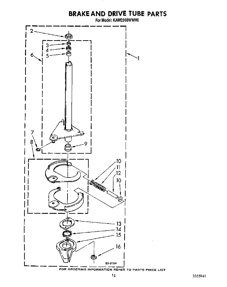 BRAKE AND DRIVE TUBE Diagram and Parts List for KAWE960WAL0  Whirlpool Washer