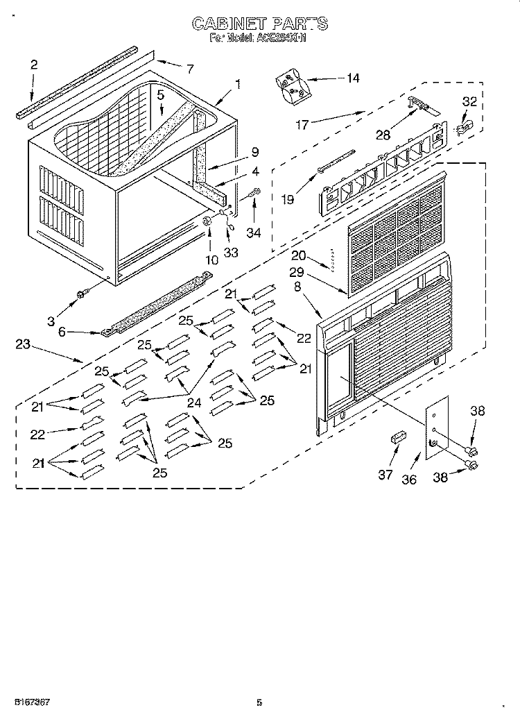 CABINET Diagram and Parts List for ACE254XH1  Whirlpool Air Conditioner