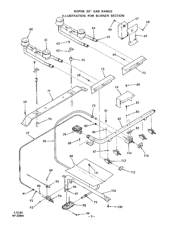 BURNER Diagram and Parts List for 1463W1A  Roper Range