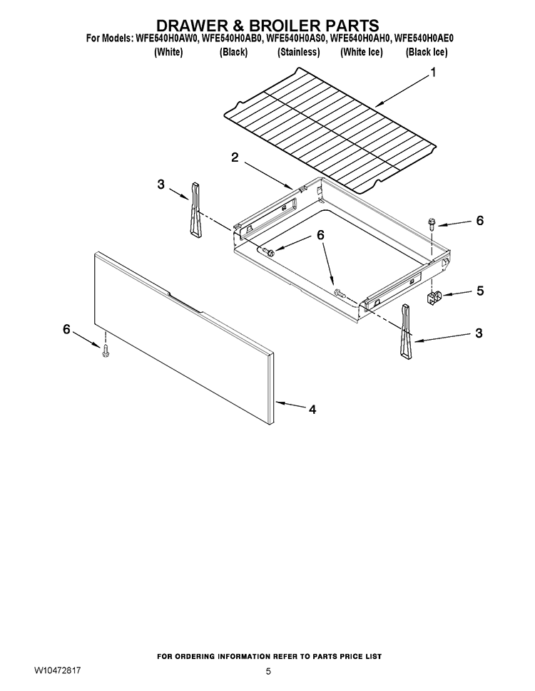 DRAWER & BROILER PARTS Diagram and Parts List for WFE540H0AS0  Whirlpool Range