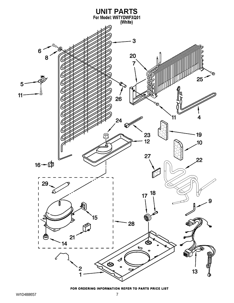 UNIT PARTS Diagram and Parts List for W5TYDWFXQ01  Whirlpool Refrigerator