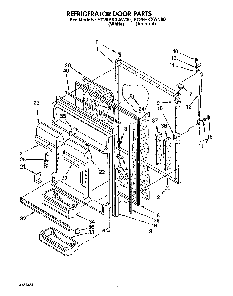 REFRIGERATOR DOOR Diagram and Parts List for ET25PKXAN00  Whirlpool Refrigerator
