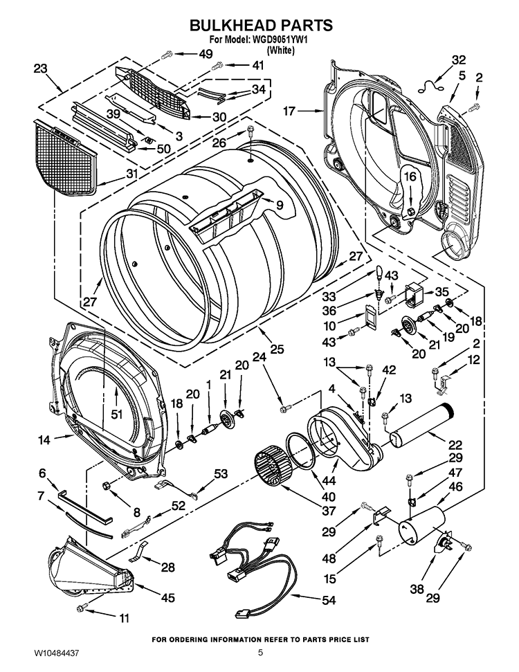 BULKHEAD PARTS Diagram and Parts List for WGD9051YW1  Whirlpool Dryer