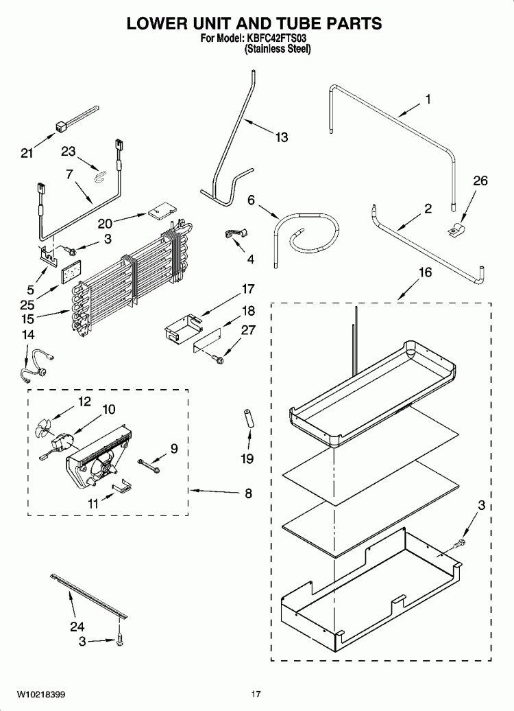 LOWER UNIT AND TUBE PARTS Diagram and Parts List for KBFC42FTS03  KitchenAid Refrigerator