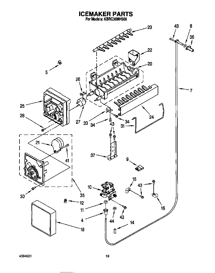 ICEMAKER Diagram and Parts List for KBRC36MHS00  KitchenAid Refrigerator