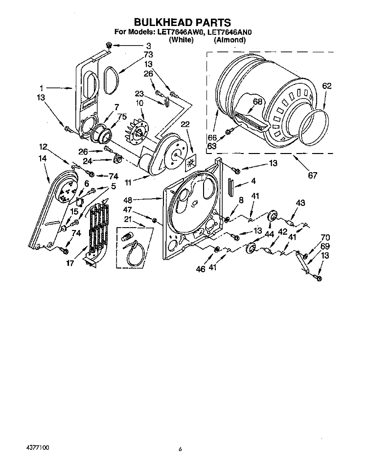 SECTION Diagram and Parts List for LET7646AW0  Whirlpool Dryer