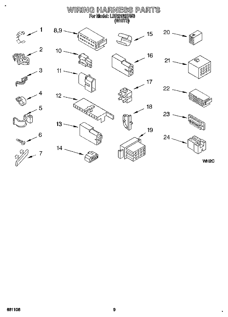 WIRING HARNESS Diagram and Parts List for LBR2132BW0  Whirlpool Washer