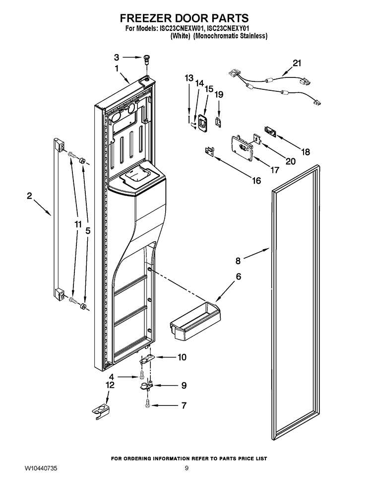 FREEZER DOOR PARTS Diagram and Parts List for ISC23CNEXW01  Whirlpool Refrigerator