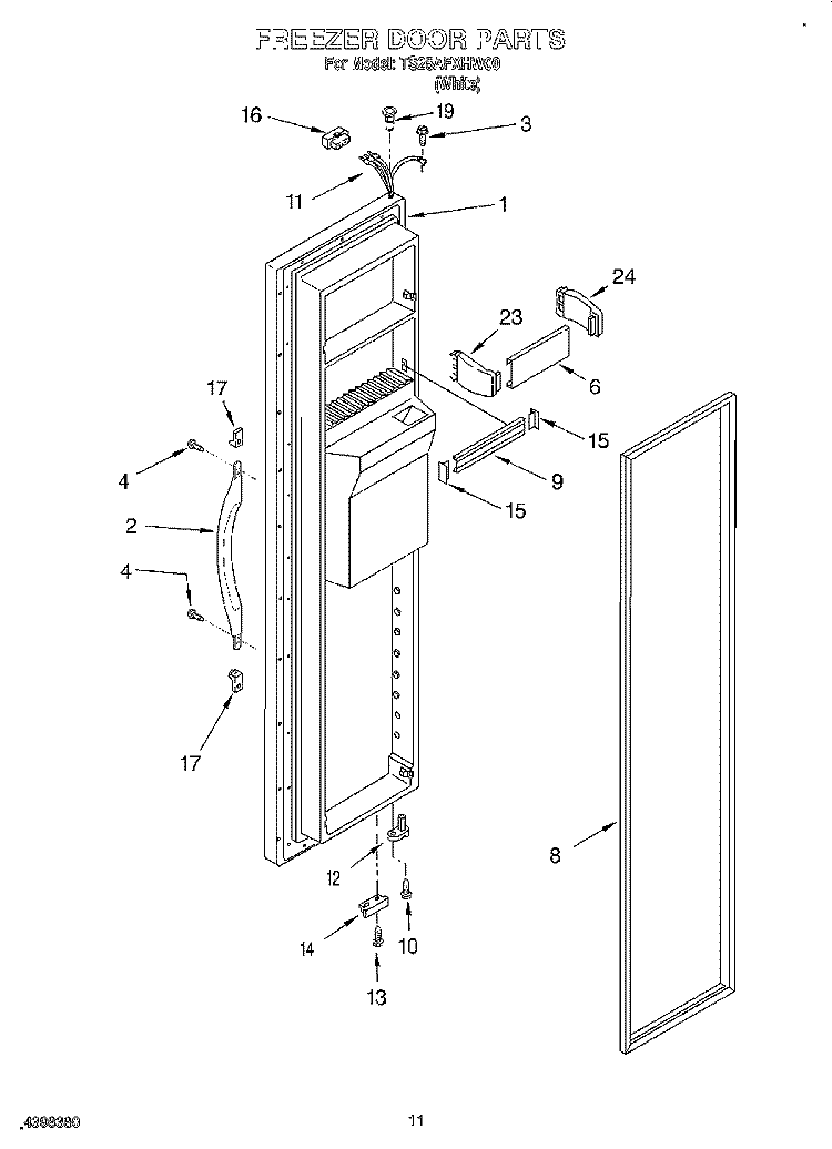 FREEZER DOOR Diagram and Parts List for TS25AFXHW00  Estate Refrigerator