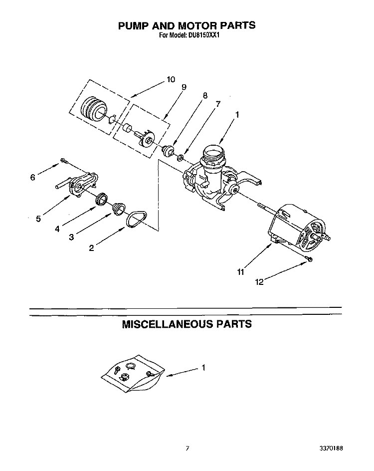 PUMP AND MOTOR, MISCELLANEOUS Diagram and Parts List for DU8150XX1  Whirlpool Dishwasher