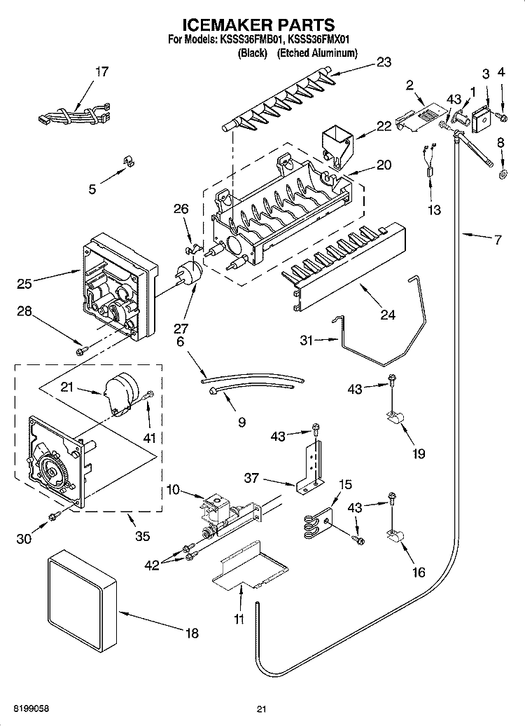 ICEMAKER PARTS Diagram and Parts List for KSSS36FMB01  KitchenAid Refrigerator