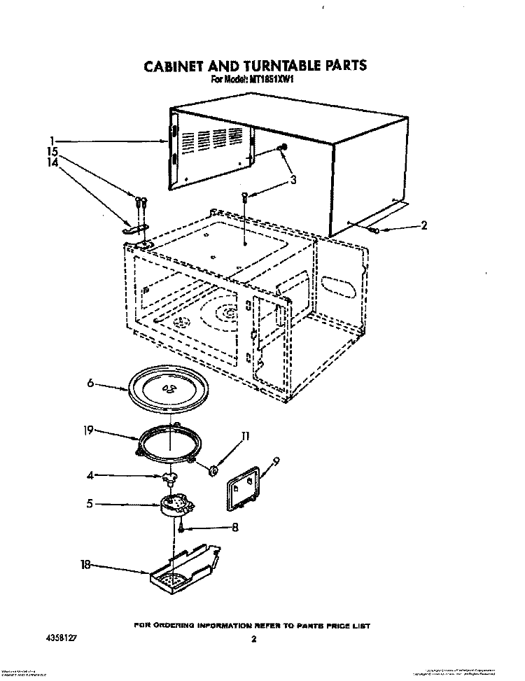 CABINET AND TURNTABLE, LIT/OPTIONAL Diagram and Parts List for MT1851XW1  Whirlpool Microwave