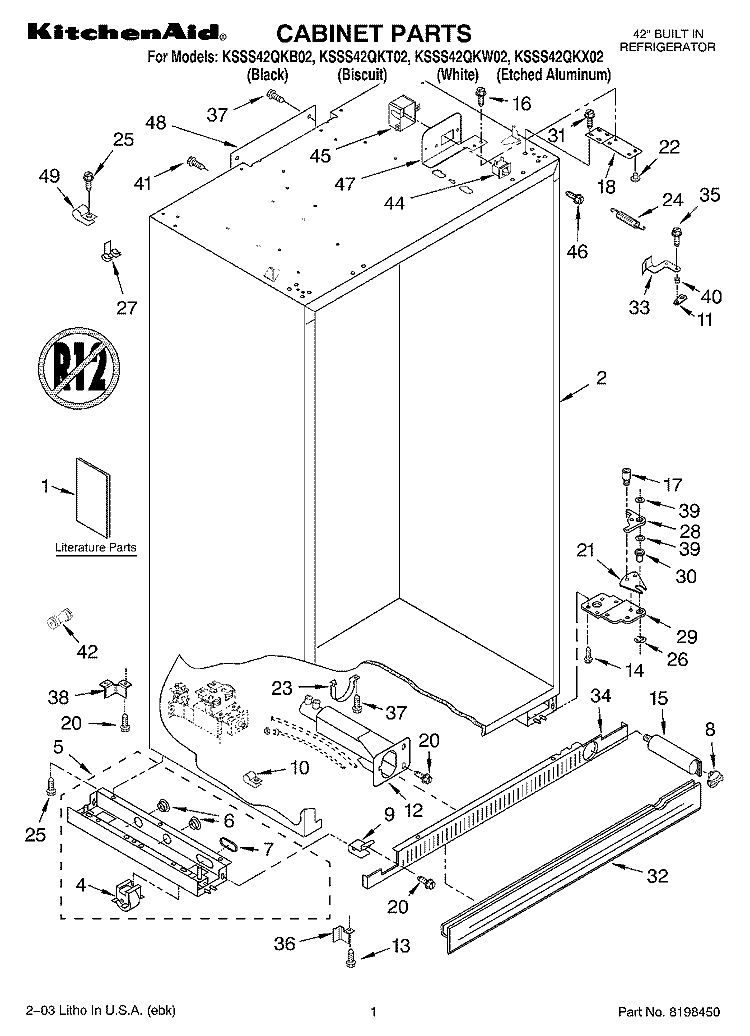 CABINET PARTS Diagram and Parts List for KSSS42QKT02  KitchenAid Refrigerator