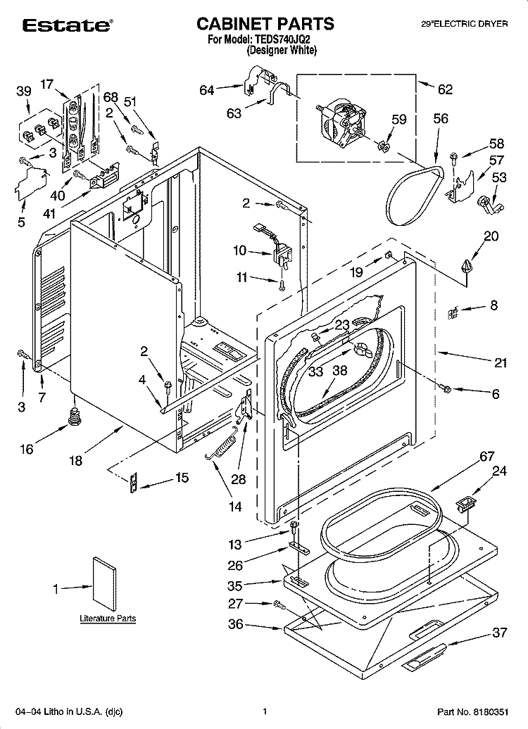 CABINET PARTS Diagram and Parts List for TEDS740JQ2  Estate Dryer