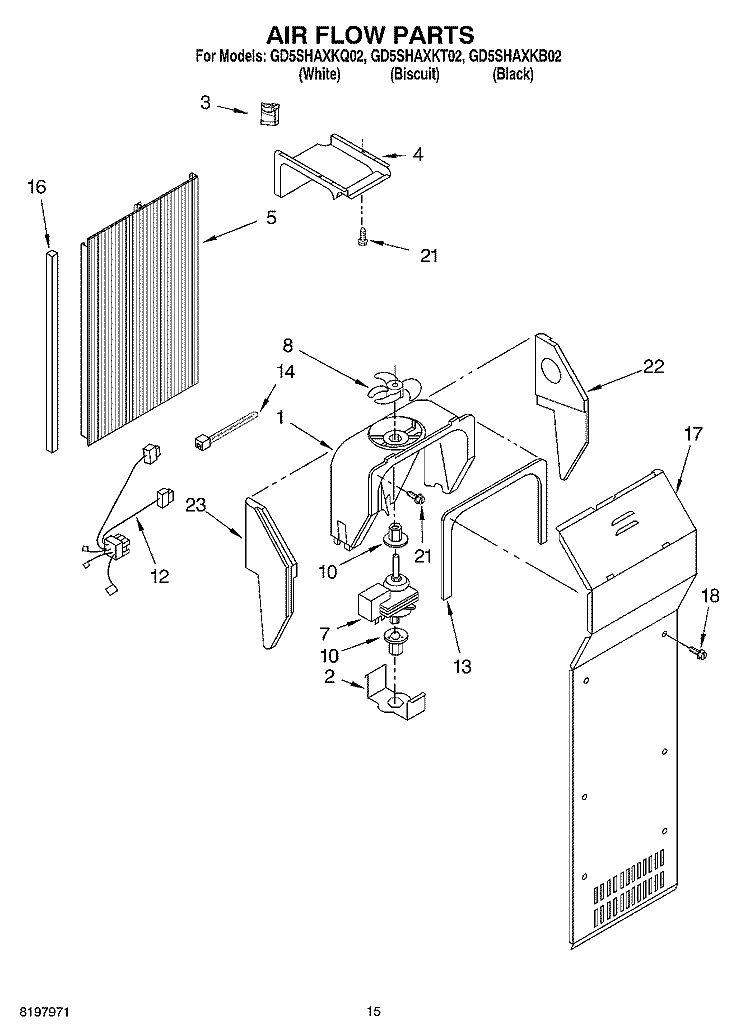 AIR FLOW Diagram and Parts List for GD5SHAXKT02  Whirlpool Refrigerator