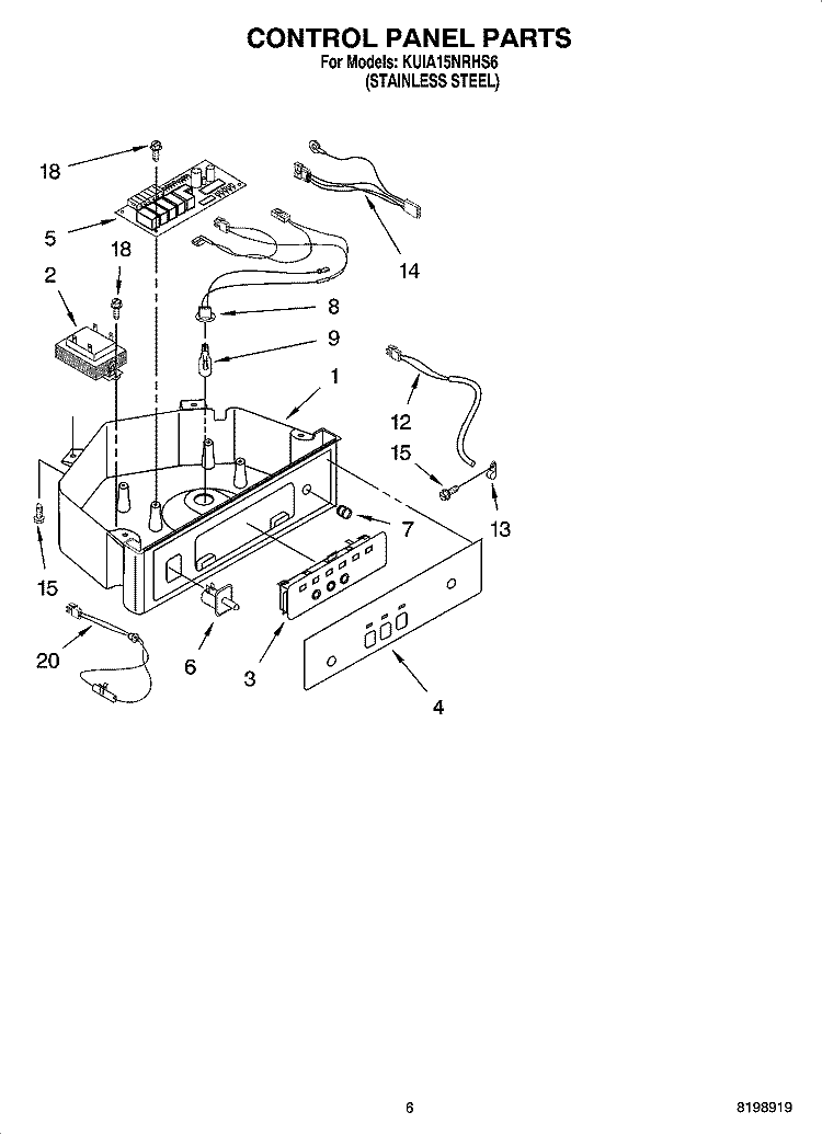 CONTROL PANEL PARTS Diagram and Parts List for KUIA15NRHS6  KitchenAid Ice Maker