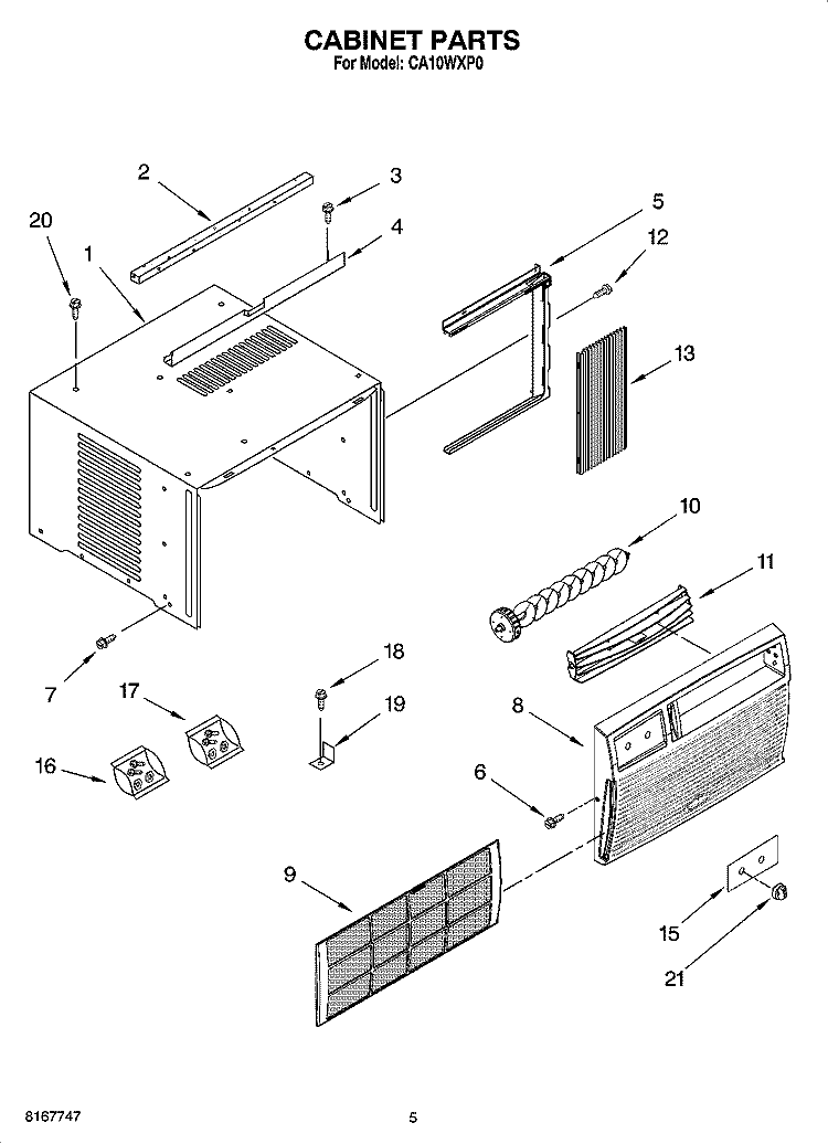 CABINET PARTS Diagram and Parts List for CA10WXP0  Crosley Air Conditioner