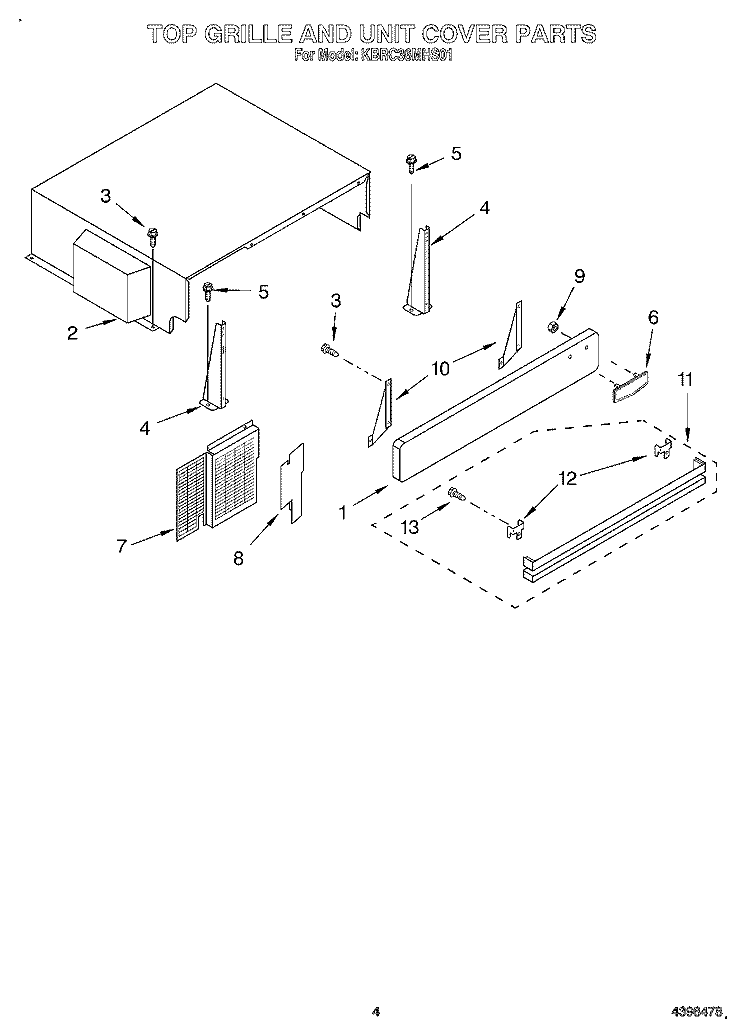 TOP GRILLE AND UNIT COVER Diagram and Parts List for KBRC36MHS01  KitchenAid Refrigerator