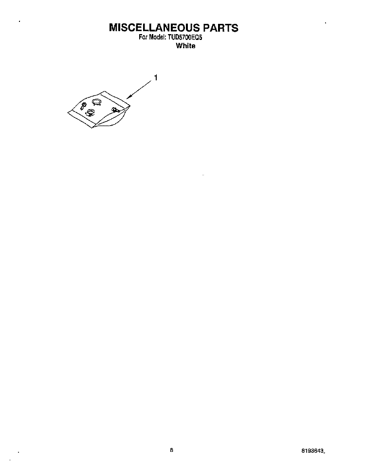 MISCELLANEOUS, OPTIONAL Diagram and Parts List for TUD5700EQ5  Estate Dishwasher