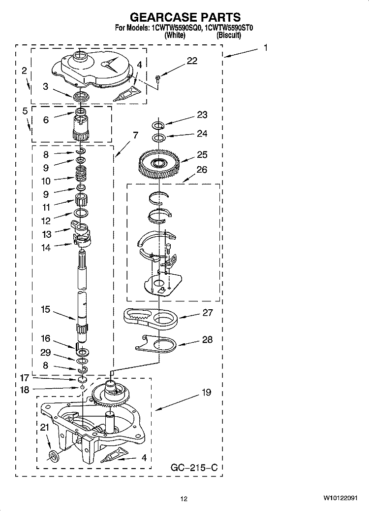 GEARCASE PARTS, OPTIONAL PARTS (NOT INCLUDED) Diagram and Parts List for 1CWTW5590SQ0  Whirlpool Washer