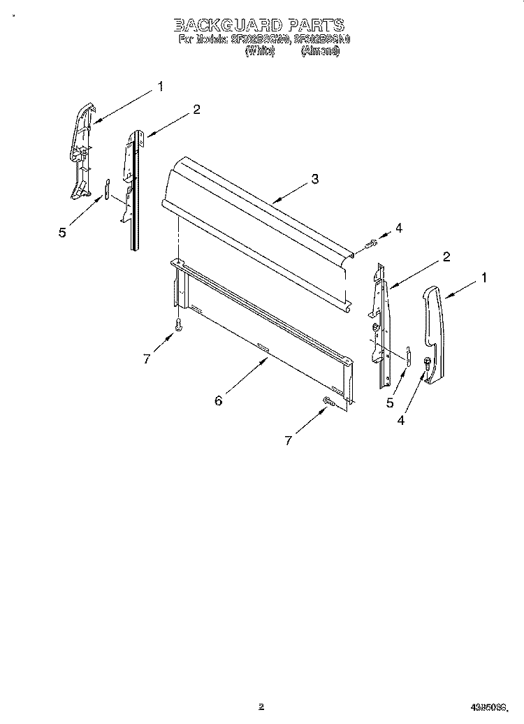 BACKGUARD Diagram and Parts List for SF302BSGW0  Whirlpool Range