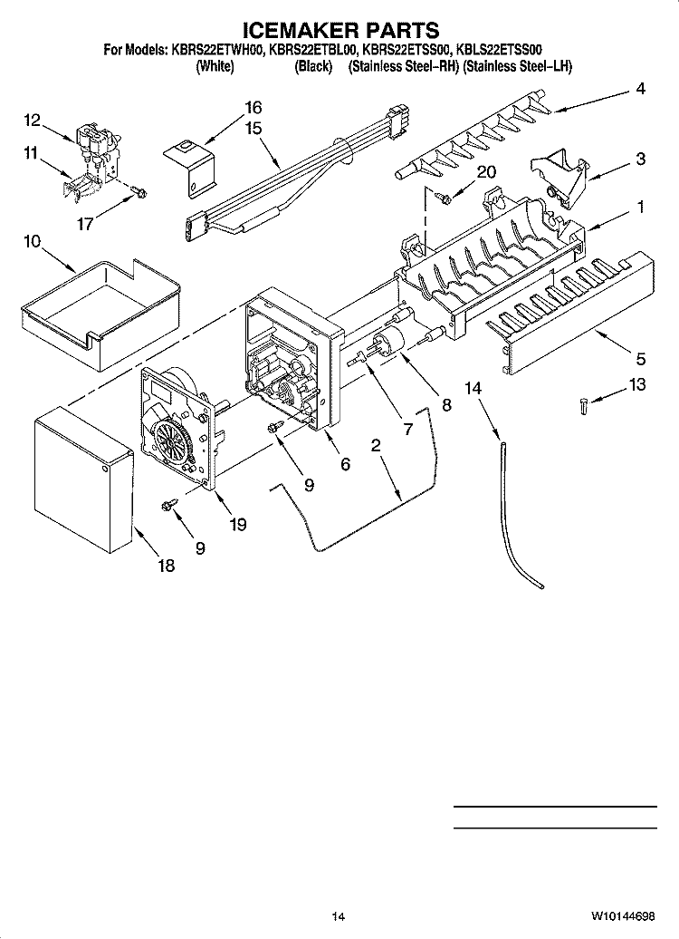ICEMAKER PARTS, OPTIONAL PARTS (NOT INCLUDED) Diagram and Parts List for KBLS22ETSS00  KitchenAid Refrigerator