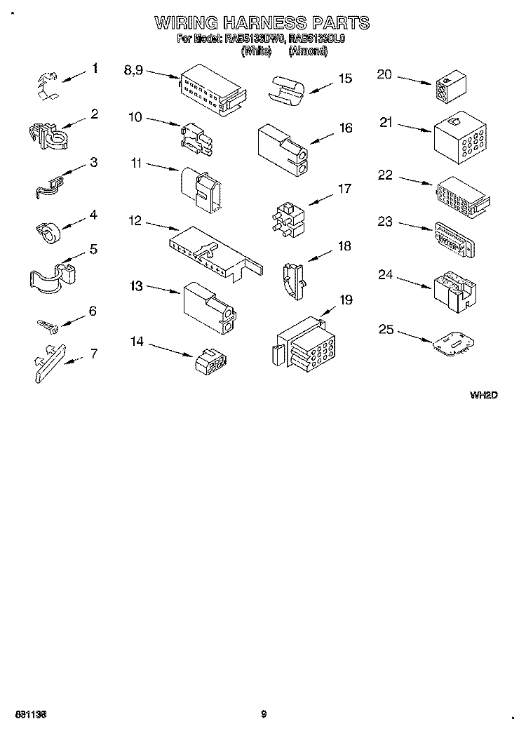 WIRING HARNESS Diagram and Parts List for RAB5133DL0  Roper Washer