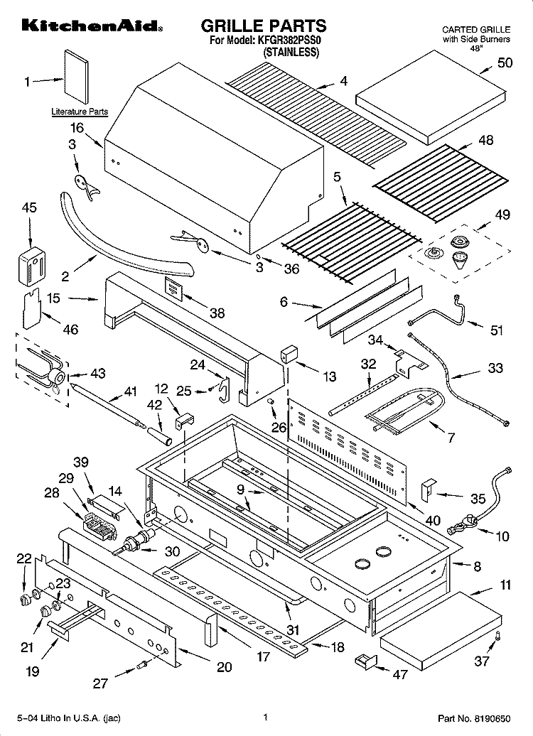 GRILLE PARTS Diagram and Parts List for KFGR382PSS0  KitchenAid Grill