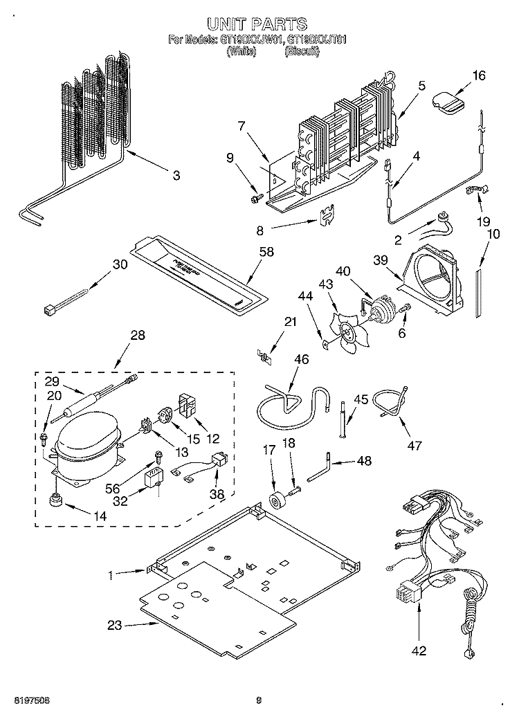 UNIT Diagram and Parts List for GT19DKXJT01  Whirlpool Refrigerator