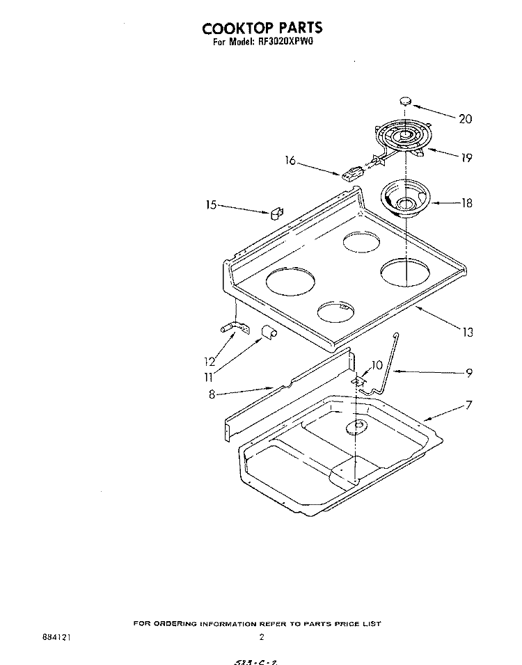 COOK TOP Diagram and Parts List for RF3020XPW0  Whirlpool Range