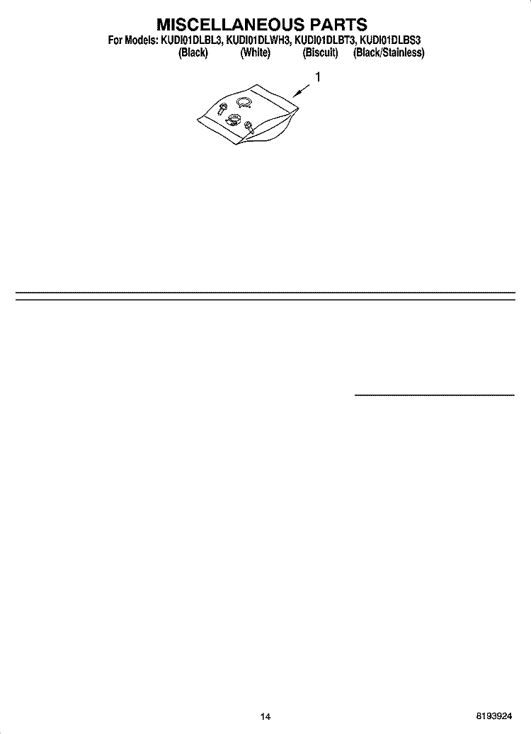 MISCELLANEOUS PARTS OPTIONAL PARTS (NOT INCLUDED) Diagram and Parts List for KUDI01DLBL3  KitchenAid Dishwasher