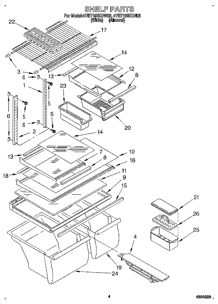 SHELF Diagram and Parts List for 4YET18TKDN02  Whirlpool Refrigerator