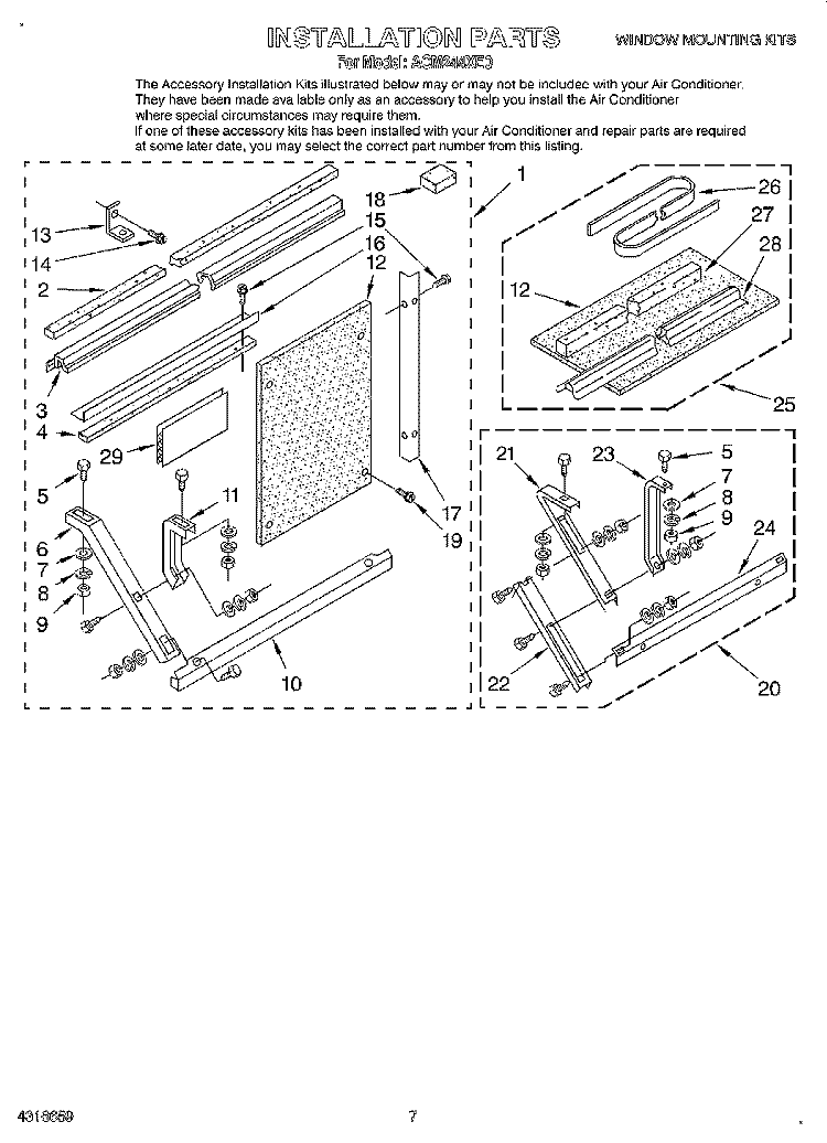 INSTALLATION PARTS Diagram and Parts List for ACM244XE0  Whirlpool Air Conditioner