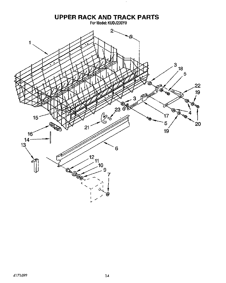 UPPER RACK AND TRACK Diagram and Parts List for KUDJ230Y0  KitchenAid Dishwasher