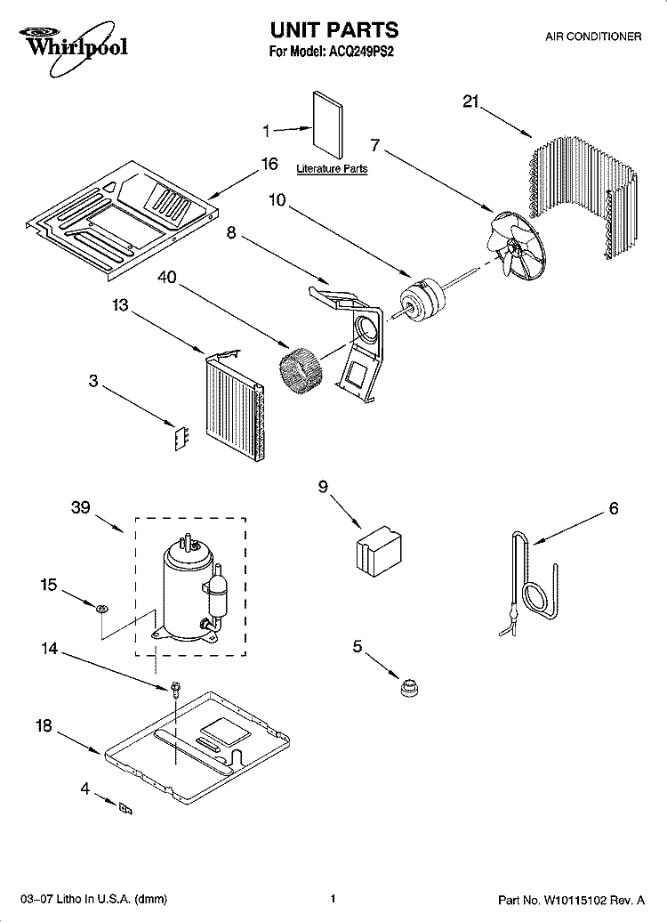 UNIT PARTS Diagram and Parts List for ACQ249PS2  Whirlpool Air Conditioner