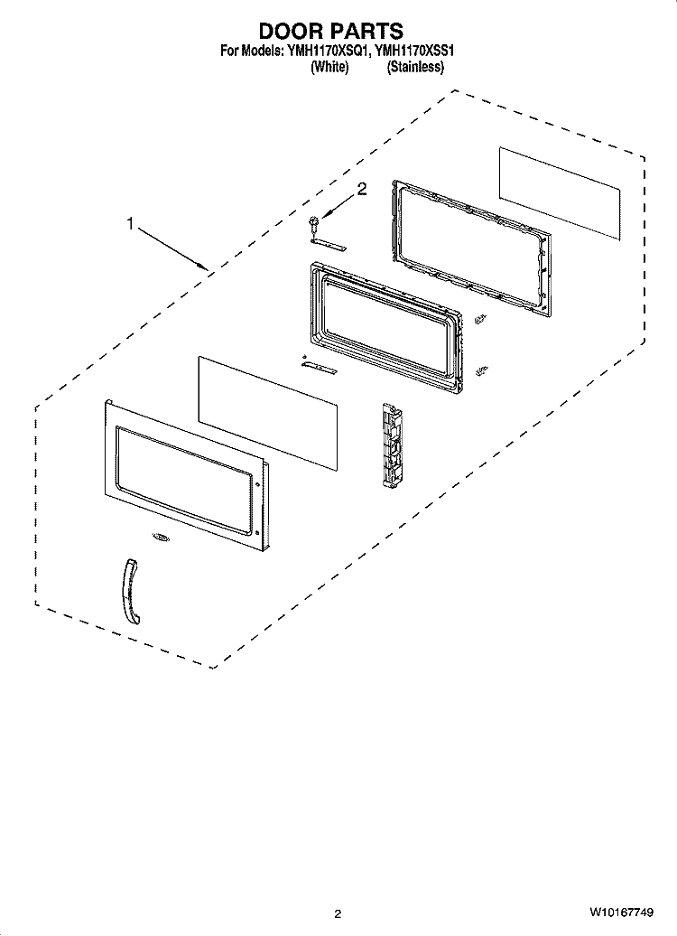 DOOR PARTS Diagram and Parts List for YMH1170XSS1  Whirlpool Microwave