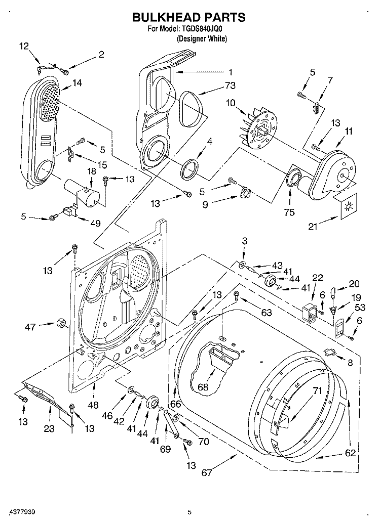 BULKHEAD Diagram and Parts List for TGDS840JQ0  Estate Dryer