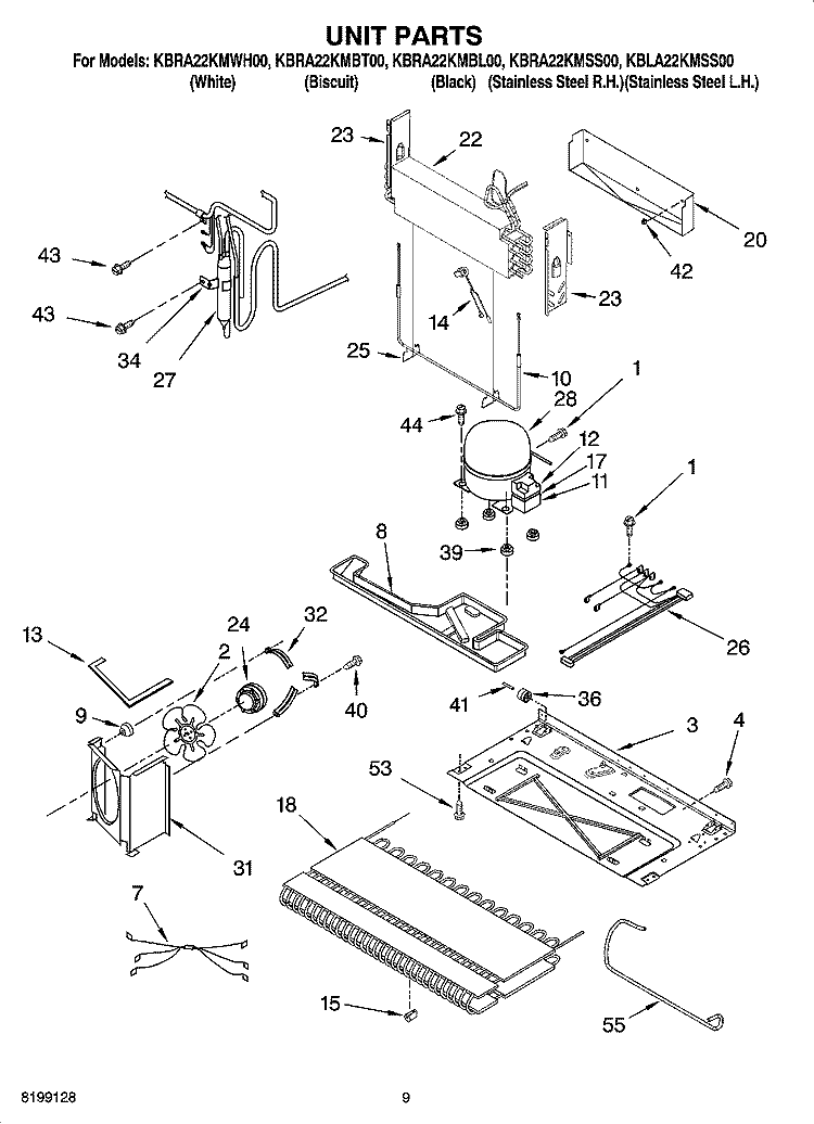 UNIT PARTS Diagram and Parts List for KBLA22KMSS00  KitchenAid Refrigerator