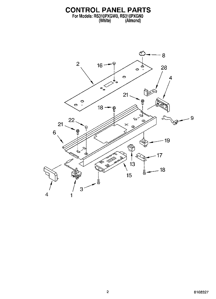 CONTROL PANEL Diagram and Parts List for RS310PXGN0  Whirlpool Range