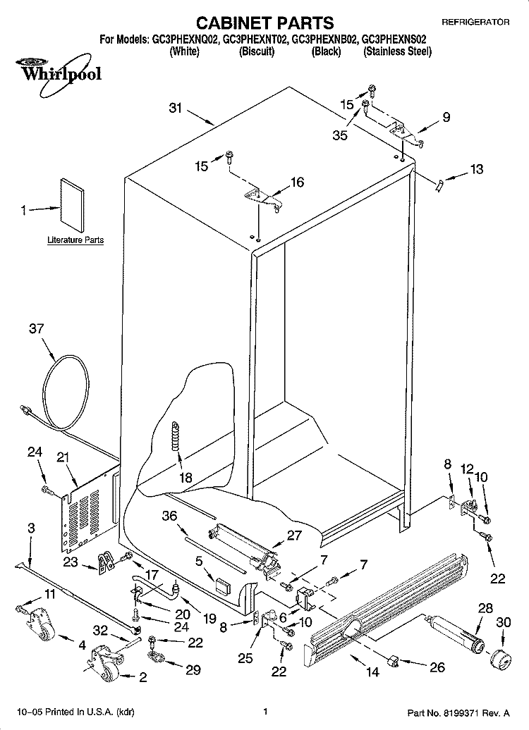 CABINET PARTS Diagram and Parts List for GC3PHEXNS02  Whirlpool Refrigerator