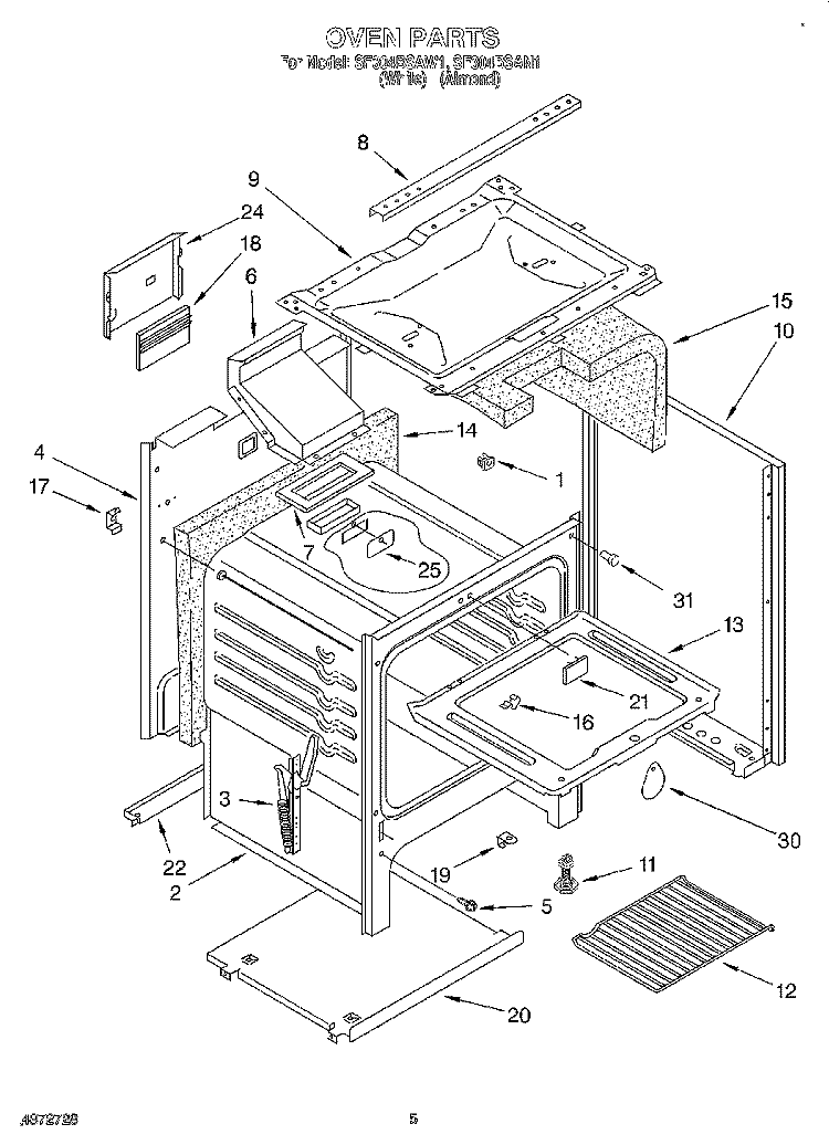 OVEN Diagram and Parts List for SF304BSAW1  Whirlpool Range